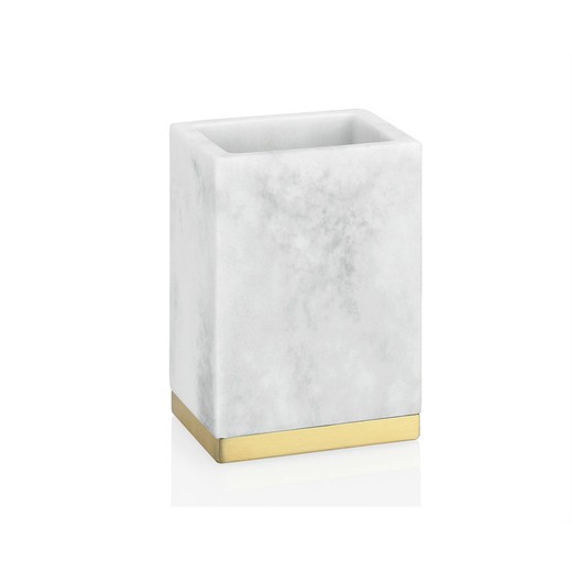 Porta-escova retangular com efeito de mármore, 7 x 5 x 11 cm
