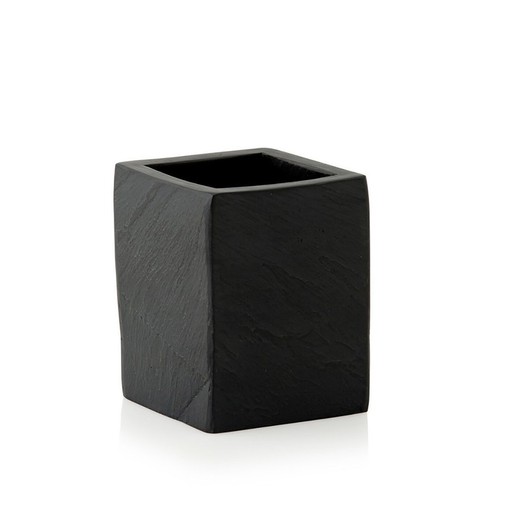 Borstelhouder met zwarte leisteeneffect, 7,5x7,5x9,5 cm