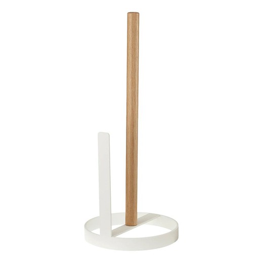 Steel and wood toilet paper holder in white and natural, Ø 11 x 26.5 cm | Tosca