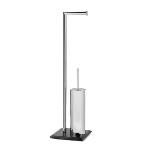 Toilet roll holder with metal brush and black/silver marble, 20 x 20 x 72 cm