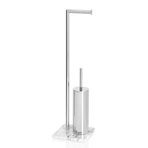 Toilet roll holder with metal brush and silver/white marble, 20 x 20 x 72 cm