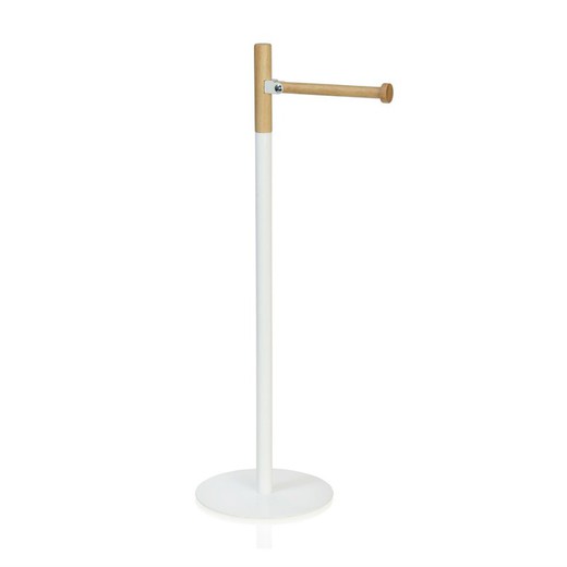 Toiletrulleholder i krom/hvid træ, Ø17x55cm