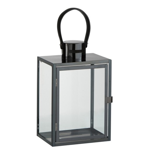 Castiçal em aço e vidro em preto, 20x15x32 cm