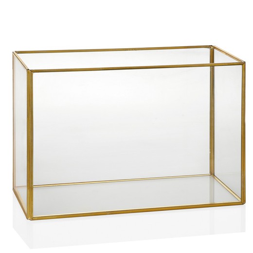 Ljusstake i gyllene metall och glas, 29 x 12 x 20 cm
