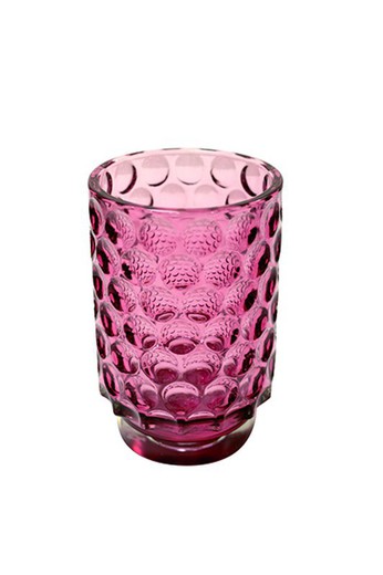 Różowy szklany świecznik 8,8xh13 cm.