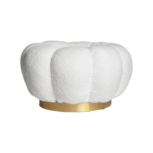 Bouclé Crest Puff in Bouclé Cotton in White/Gold, 60 x 60 x 32 cm