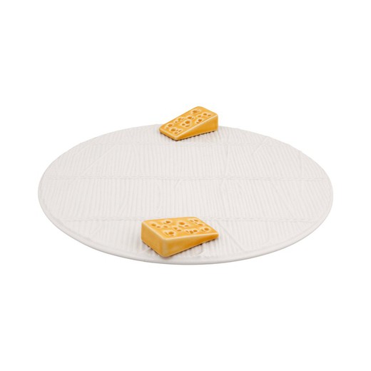 Cheese dish made of white and yellow earthenware, Ø 26 x 3.3 cm | Cheese dishes