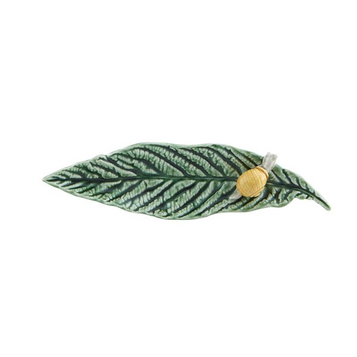 Rabanera aus grünem Steingut, 24,9 x 6,7 x 3,8 cm | Blätter des Feldes