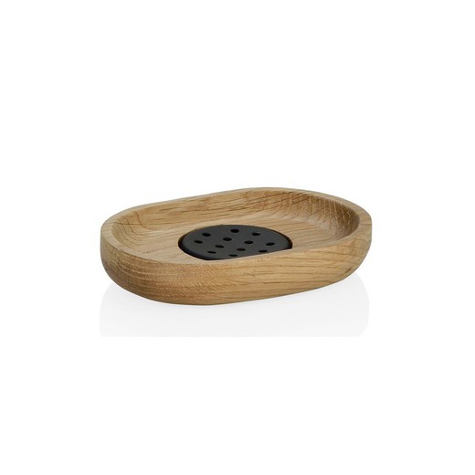 REACONDICIONADO TIPO A -Jabonera de baño de madera de roble natural,  13x9x2,5 cm