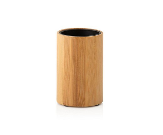 REACONDICIONADO TIPO A - Portacepillo de Bambú Madera y Negro, Ø7x11cm