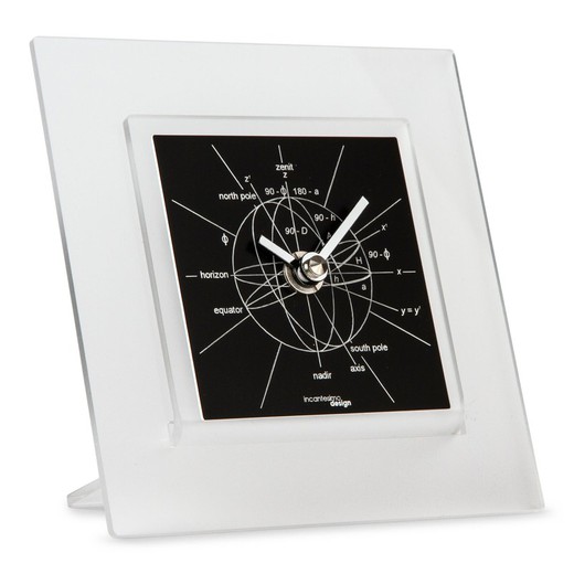 Astronomiae 550 N table clock in black and silver methacrylate, 14,3x14x3 cm