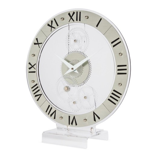 Orologio da tavolo Genius in metacrilato argento, 33x13x37 cm