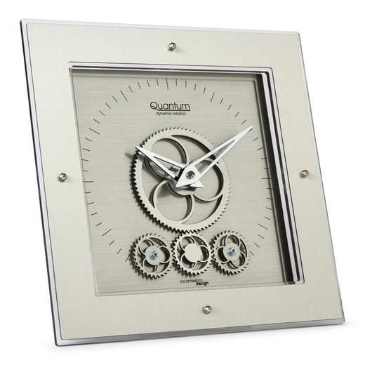 Zegar stołowy Quantum 406 M ze srebrnego metakrylanu, 24x24 cm