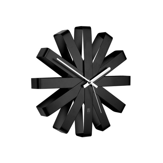 Reloj de pared de acero en negro, 30 x 7 x 30 cm | Ribbon
