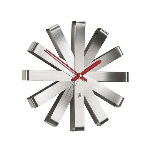 Stalowy zegar ścienny w kolorze srebrnym, 30 x 7 x 30 cm | Wstążka