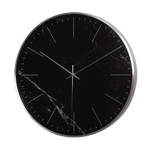 Aluminiowy zegar ścienny z efektem czarnego marmuru, Ø 40 x 4,5 cm