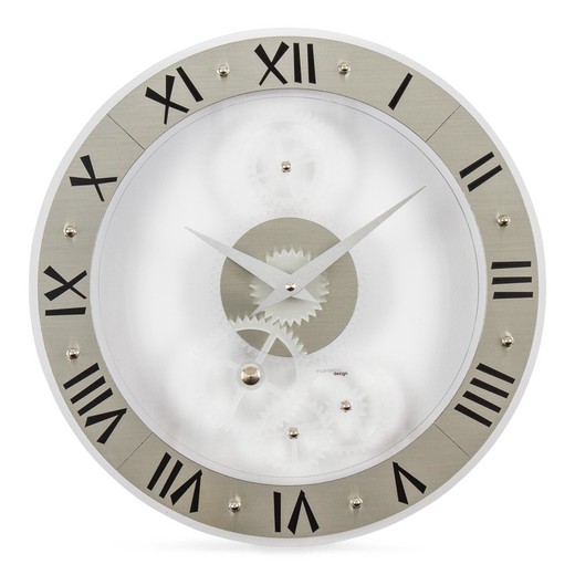 Reloj de pared Genius de metacrilato plata, Ø33 cm