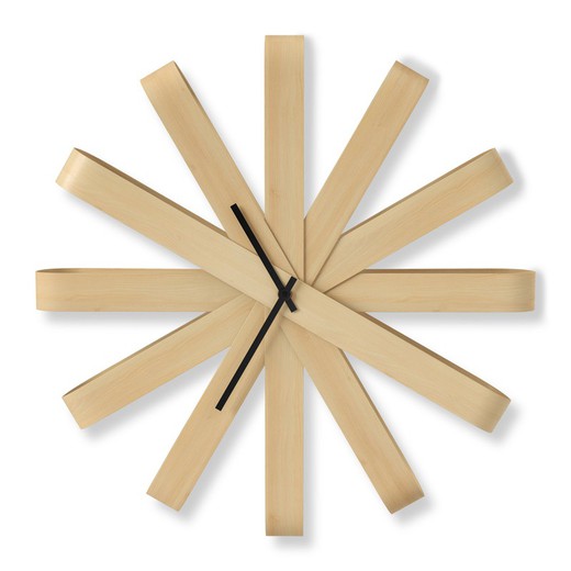 Relógio de parede de fita em madeira natural 50,8x50,8x10 cm