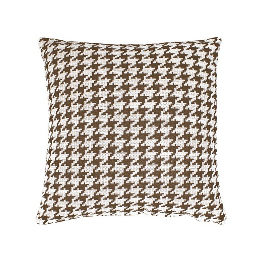 RIBE | Brown and white houndstooth print cushion 45 x 45 cm