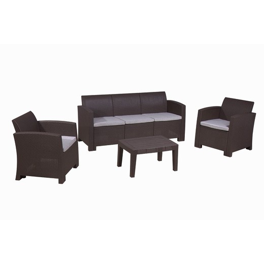 Salerno - Resin Garden Set 1 sofa + 2 Armchairs + Brown Table