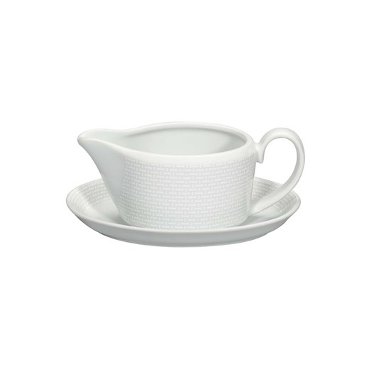 Saucière avec assiette en porcelaine blanche, 19,1 x 13,2 x 7,8 cm | Panier