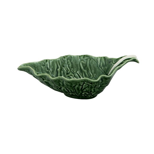 Green earthenware sauce boat, 25 x 12.5 x 9 cm | Cabbage