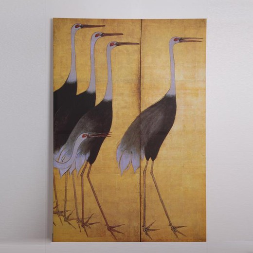 Silkscreen of Yellow Storks, 120x5x180 cm