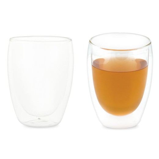 Set 2 Dubbelglas Kaffeglas L 350ml, Ø9x11,5cm