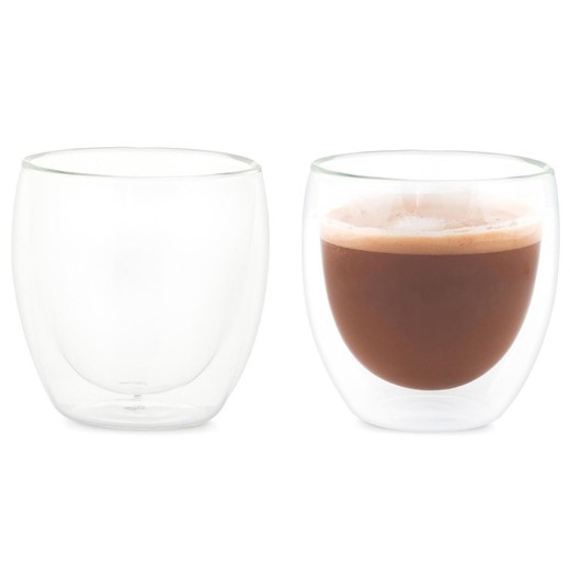 Conjunto de 2 copos de café de vidro duplo M 250ml, Ø9X9cm