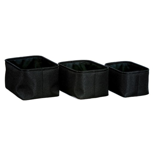 Conjunto de 3 cestas retangulares pretas, 36x26x19cm