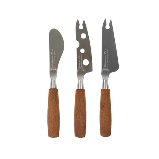 Conjunto de facas queijo mini madeira e aço natural e prata, 13,5x2x1 cm