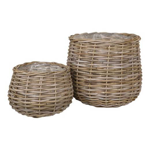 Set of 2 natural rattan baskets, 38 x 38 x 34 cm | Pulo