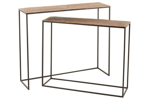 Σετ 2 Τραπέζια Ορθογώνιας Κονσόλας Αλουμίνιο Καφέ/Μαύρο, 100x30x83 cm
