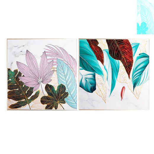 Set de 2 cuadros de madera multicolor, 80 x 3 x 80 cm | Zali