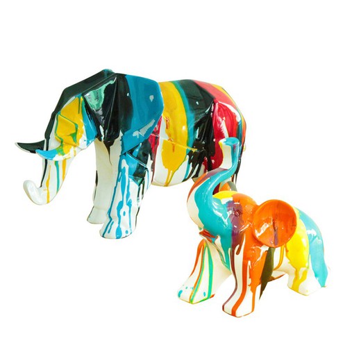 Lot de 2 éléphants en polyrésine multicolore