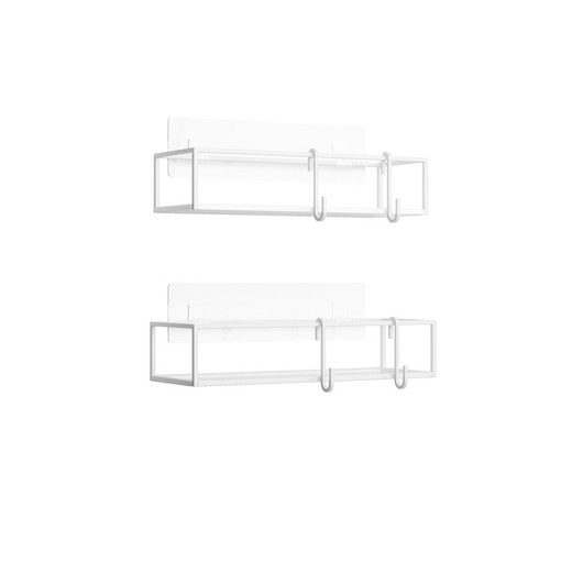 Set de 2 estantes de acero en color blanco, 32x12x6 cm | Cubiko