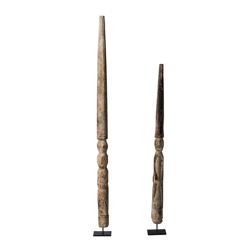 Set of 2 Ethnic Figures in Tropical Wood, Ø7x62cm