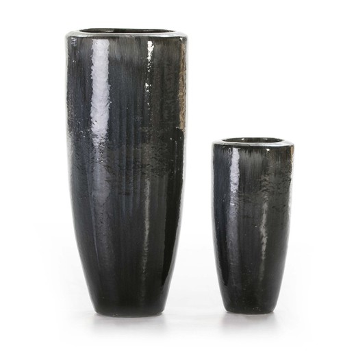Set of 2 aged gray stoneware planters, 40x40x80 cm
