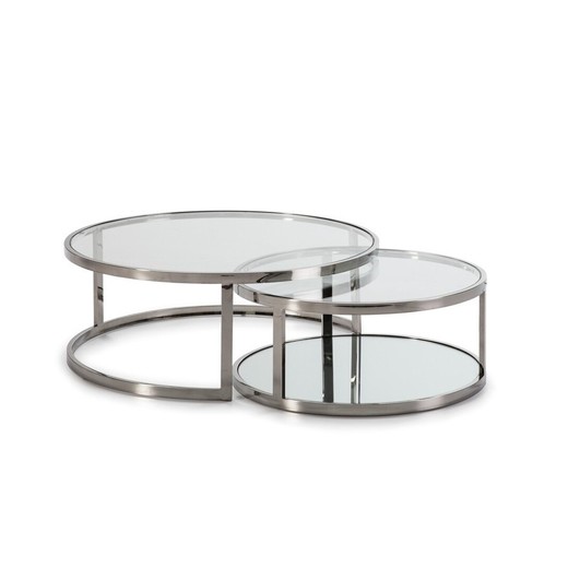 Set de 2 tables basses emboîtables Aciers argent 90 x R x 35 CM