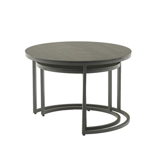 Lot de 2 tables d'appoint en aluminium et verre anthracite, 74 x 74 x 50 cm | Albury