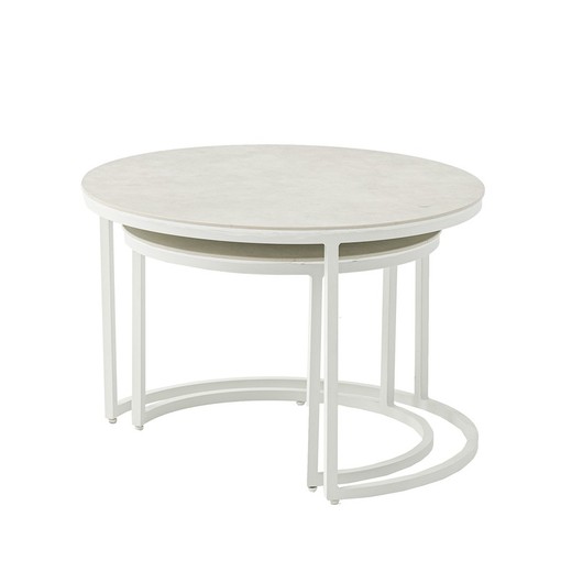 Set of 2 aluminum and glass side tables in white, 74 x 74 x 50 cm | Albury