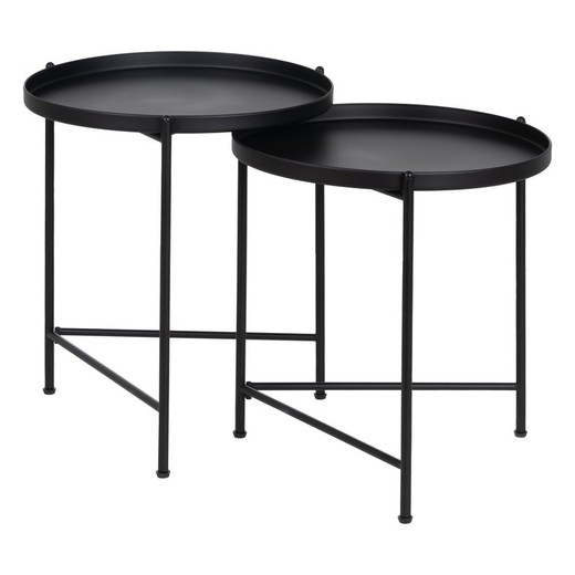 Set de 2 mesas auxiliares de hierro en negro, Ø 50 x 58 cm