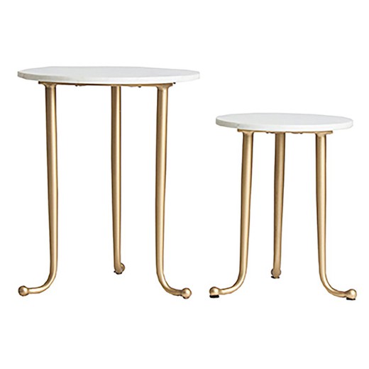 Set di 2 Tavolini in Ferro Tweng Bianco/Oro, Ø42x50cm