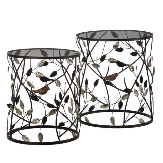 Set of 2 iron and glass side tables in black and gold, Ø 42.9 x 50.04 cm