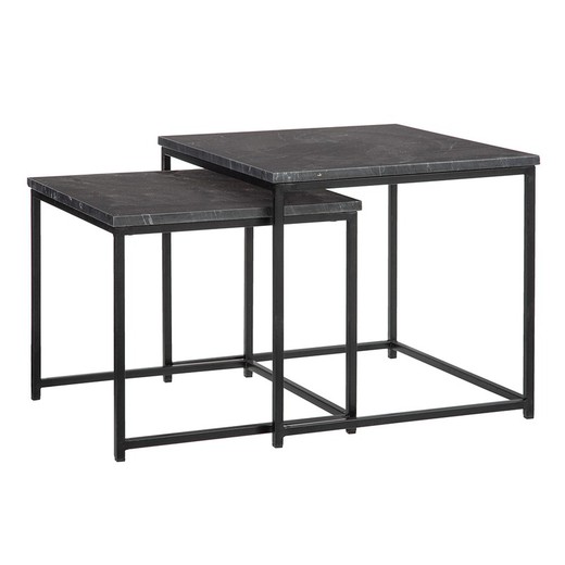 Set med 2 sidobord i svart marmor och metall, 50 x 50 x 46 cm