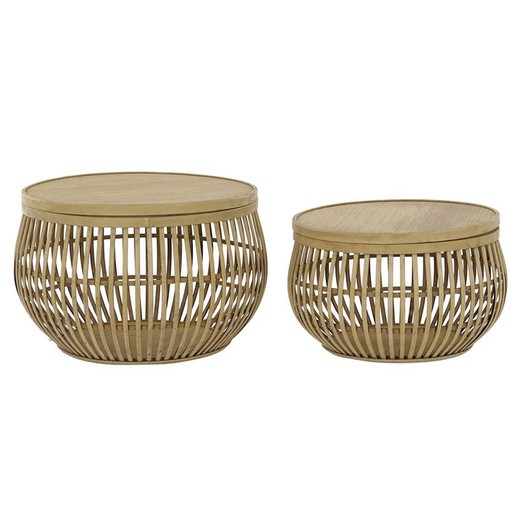 Set of 2 Rattan and Bamboo Side Tables, Ø51x33cm