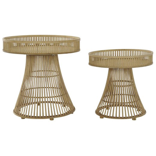 Set med 2 sidobord i rotting och bambu, Ø61,5x61cm