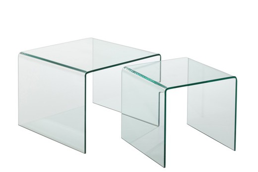 Set van 2 transparante glazen bijzettafels, 65x65x49 cm