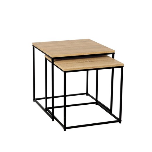 Set de 2 tables d'appoint gigognes bois et métal coloris naturel et noir, 50 x 50 x 50 cm