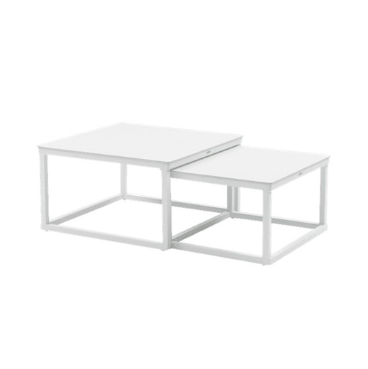 Set de 2 mesas auxiliares para exterior de aluminio y porcelánico en blanco y beige | Silai